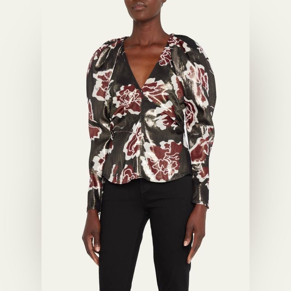 NEW TANYA TAYLOR cameron top in black multi Lame Shimmer 0